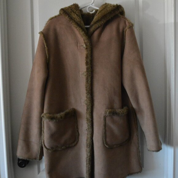 Dennis Basso Faux and Faux Suede Reversible Hooded Coat size Large - Picture 2 of 8